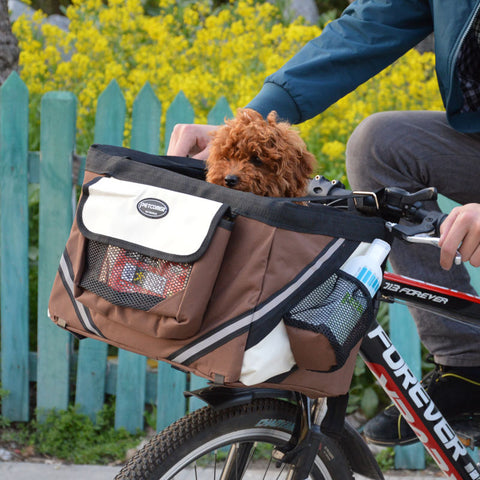 Pet-Friendly Bike Carrier Basket for Cats and Dogs - Removable Front Handlebar Bag