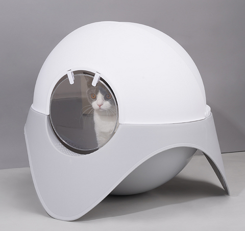 Enclosed UFO-Inspired Cat Litter Box - Snow House Design