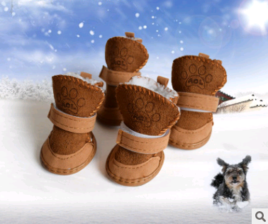 Lambskin Winter Dog Boots - Khaki Cotton Snow Shoes for Pets