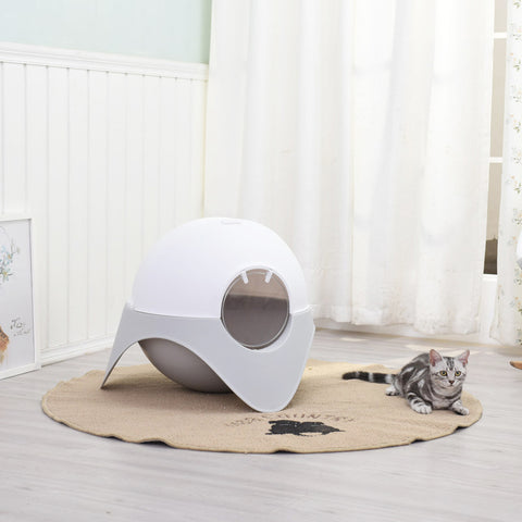 Enclosed UFO-Inspired Cat Litter Box - Snow House Design