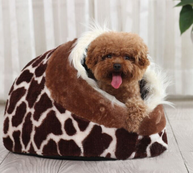 Stylish Leopard Pet Bed for Cats and Dogs - Cozy Litter House & Resting Spot