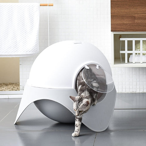 Enclosed UFO-Inspired Cat Litter Box - Snow House Design