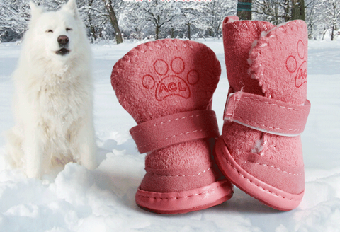 Lambskin Winter Dog Boots - Khaki Cotton Snow Shoes for Pets