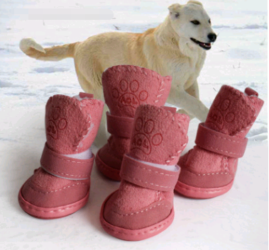 Lambskin Winter Dog Boots - Khaki Cotton Snow Shoes for Pets