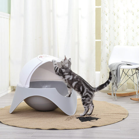 Enclosed UFO-Inspired Cat Litter Box - Snow House Design